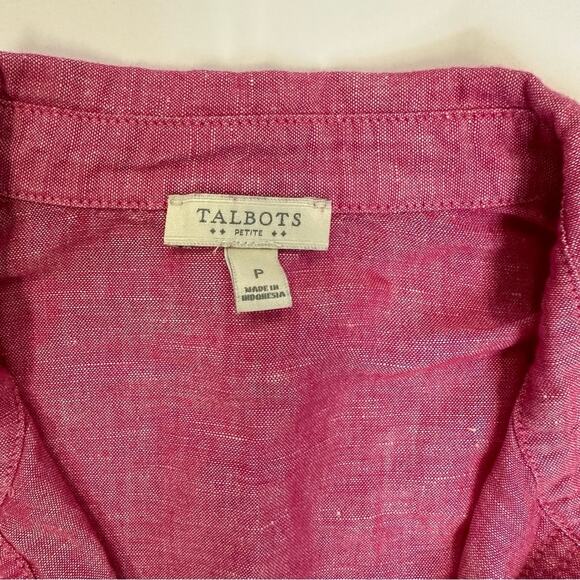 Talbots Pink Linen Blend Long Sleeve Button-Up Shirt - Petite Size - Picture 11 of 11